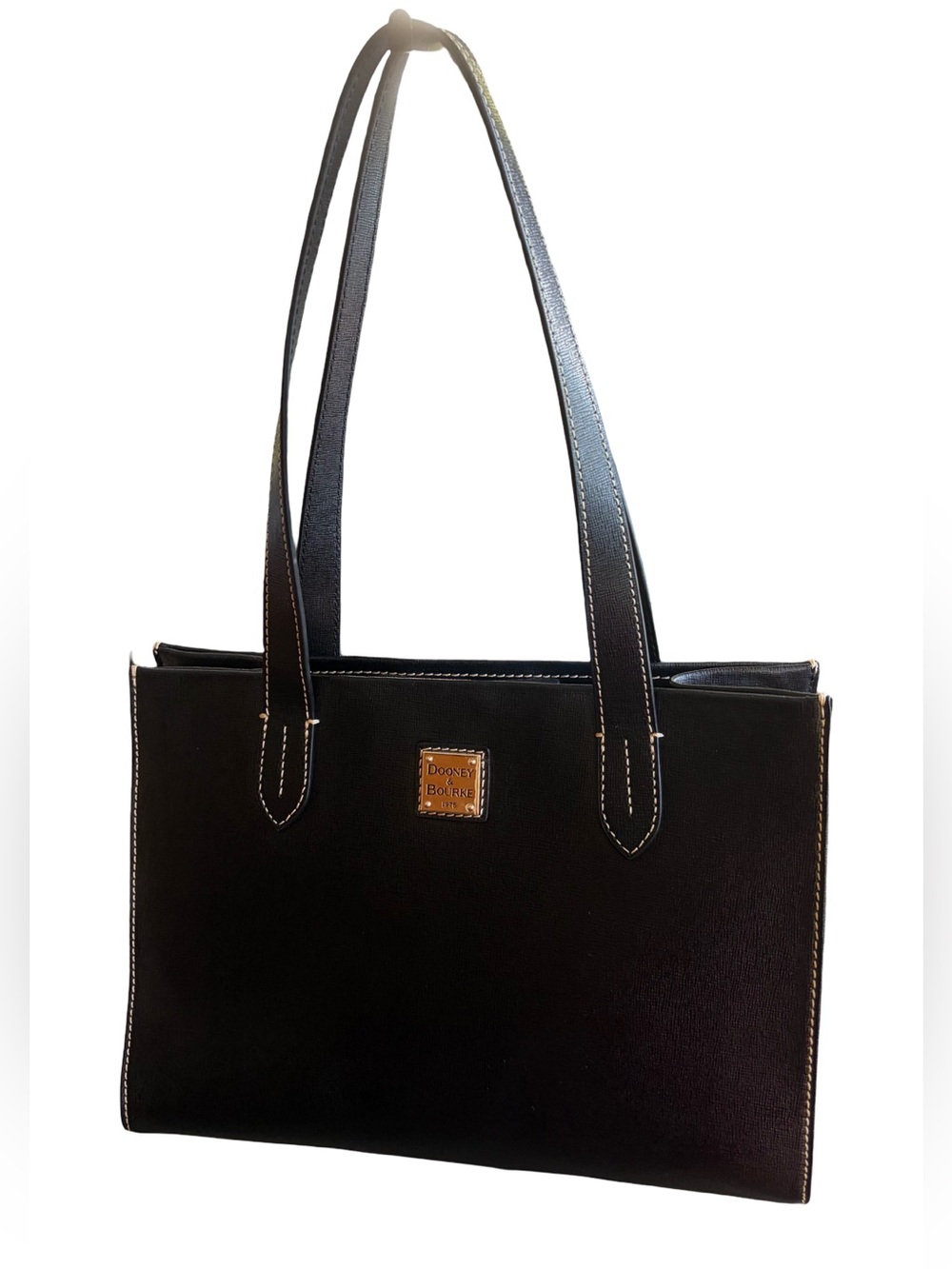 Dooney & Bourke Black Saffiano Leather Shopper Tote Bag | Gold Logo Badge - Picture 15 of 15